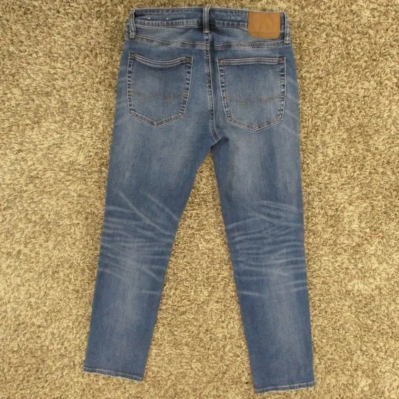 American Eagle Jeans Men's 31x30 Dark Wash Slim‎ Straight Airflex Distress Denim - Picture 2 of 9